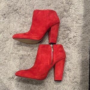 Zara Vibrant Red Suede pointy toe Ankle Booties 39